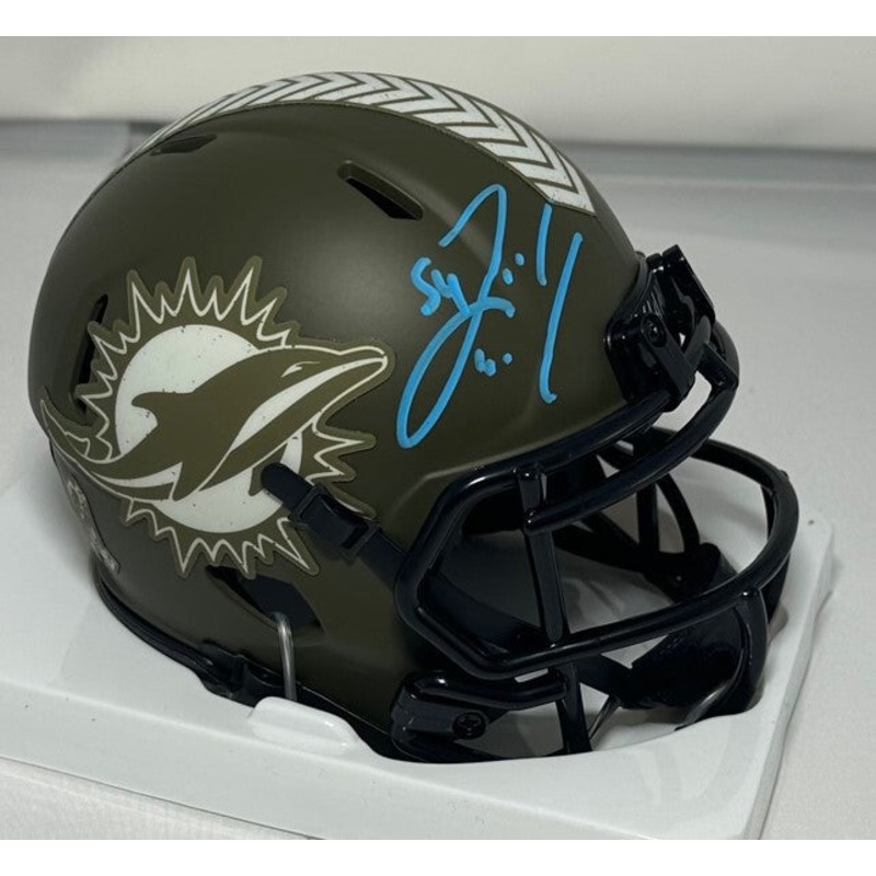 Dolphins ZACH THOMAS Signed Riddell SALUTE SERVICE Speed Mini Helmet AUTO – BAS