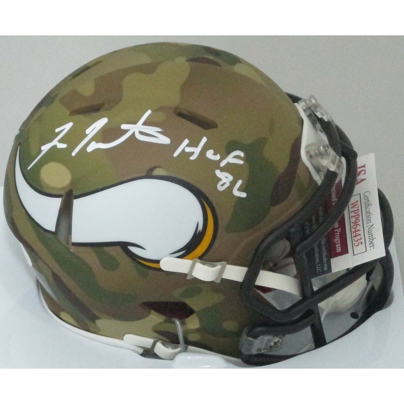 Vikings FRAN TARKENTON Signed Riddell CAMO Mini Helmet AUTO w/ HOF 86 – JSA
