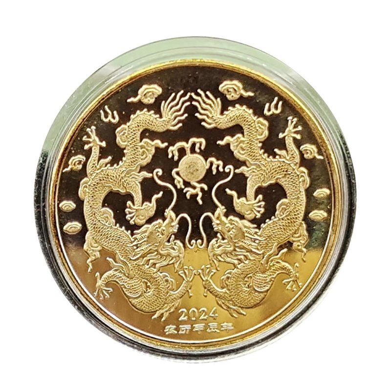 Traditional Chinese New Year Metal Coin Zodiac Dragon Souvenir Challenge Coins Lunar Calendar Collection Art Craft Gift  Gold