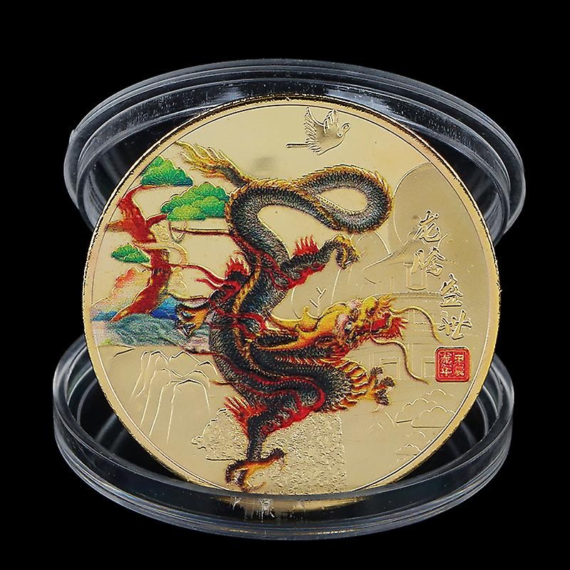 1pc 2024 New Year Of The Dragon Commemorative Coins Chinese Zodiac Metal Painted Collectibles Zodiac Dragon Commemorative Coins