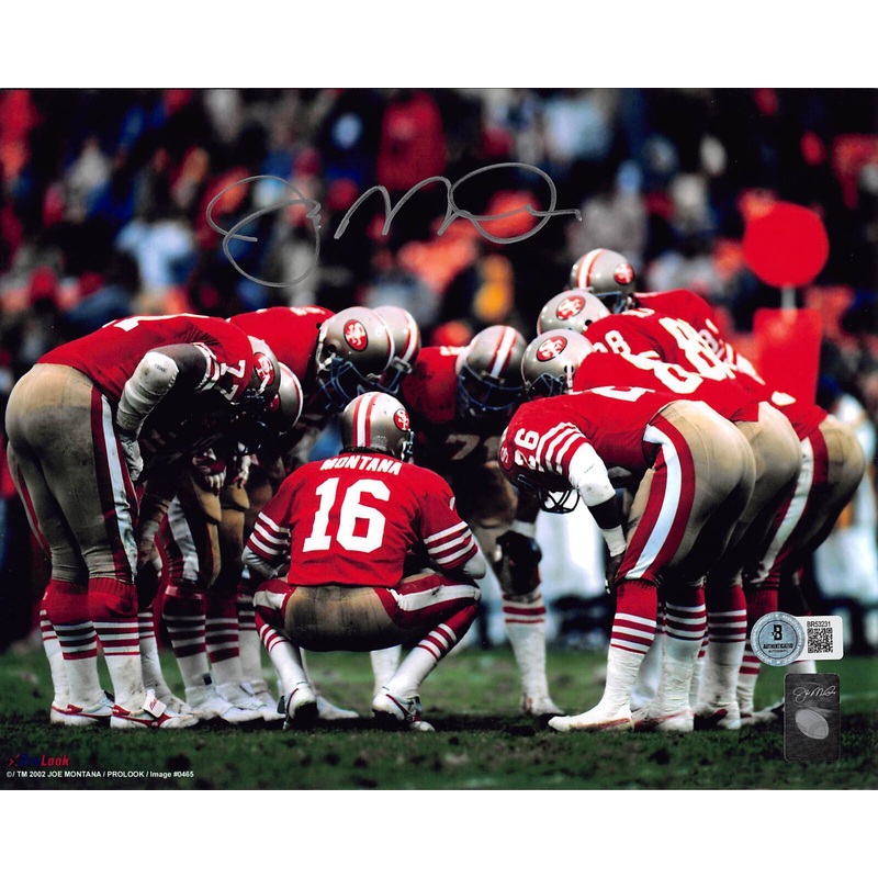 49ers Joe Montana Authentic Signed 8×10 Horizontal Huddle Photo Autographed BAS
