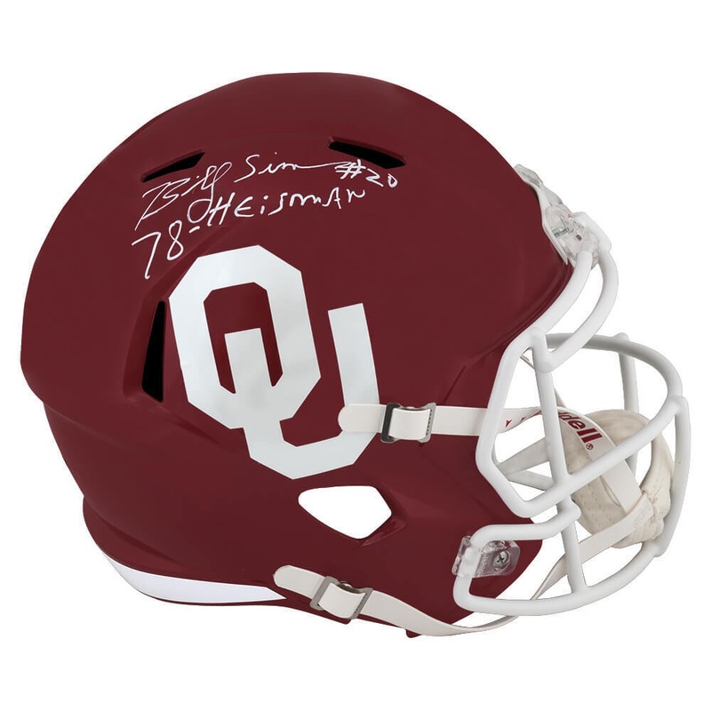 Billy Sims Signed Oklahoma Riddell F/S Rep Helmet w/Heisman (in White)- CSS LIVE