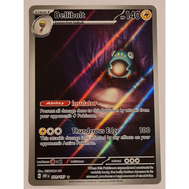 Pokemon Scarlet and Violet Obsidian Flames Bellibolt #201/197 Illustration Rare Holo Trading Card
