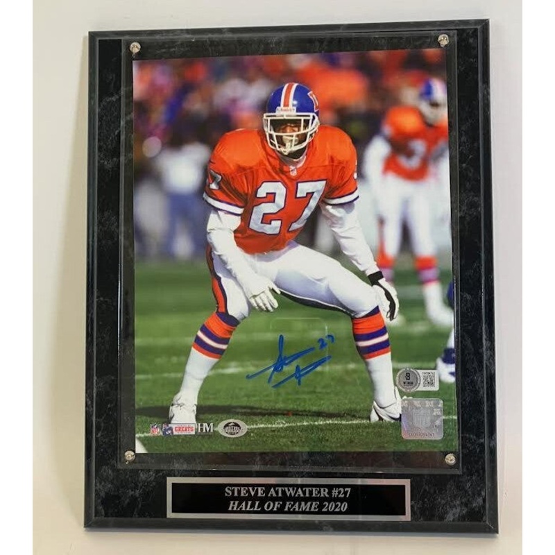 Steve Atwater Autographed Denver Broncos 8×10 Photo w/ Plaque Beckett COA