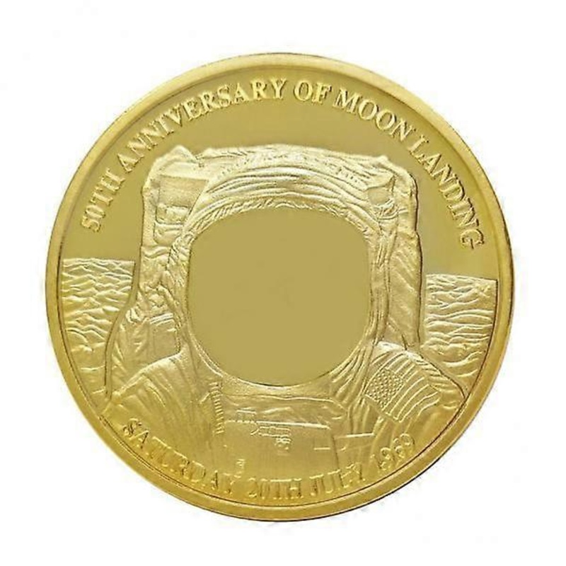 2X 40mm Gold Plated Commemorative Moon Landing Anniversary Keepsake Golden