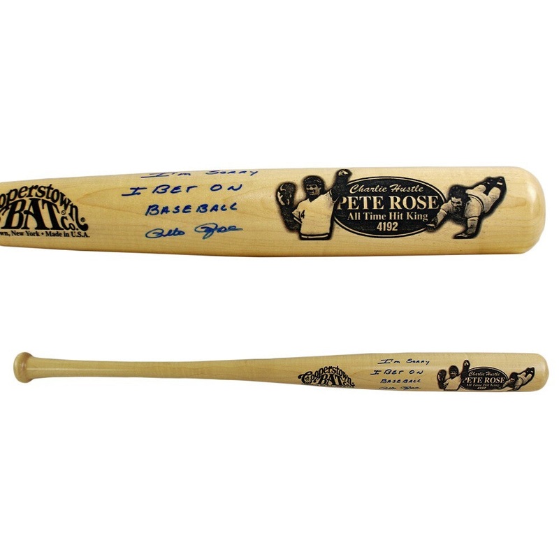 Pete Rose Signed Cincinnati Reds Cooperstown Engraved Blonde MLB Bat – Blue Ink