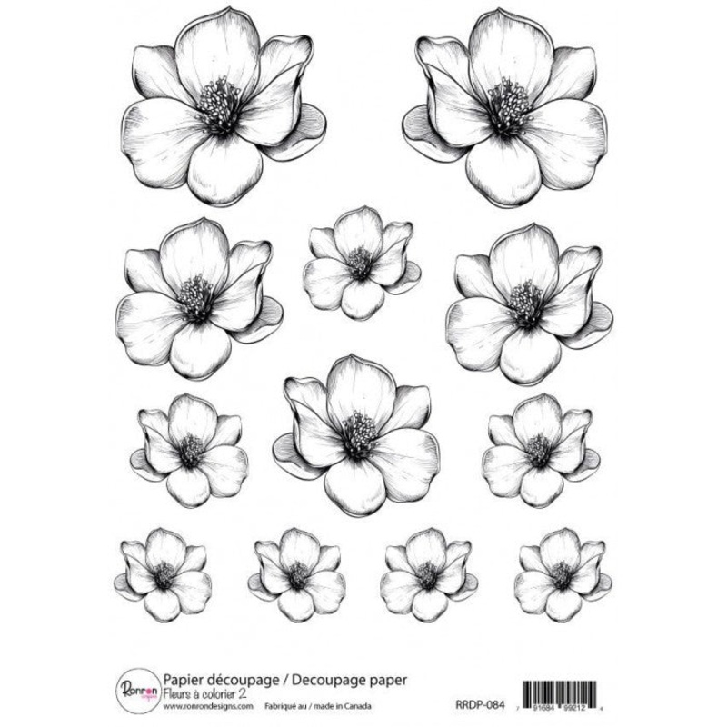 Ronron designs -Papier de riz: Fleurs  Colorier 2