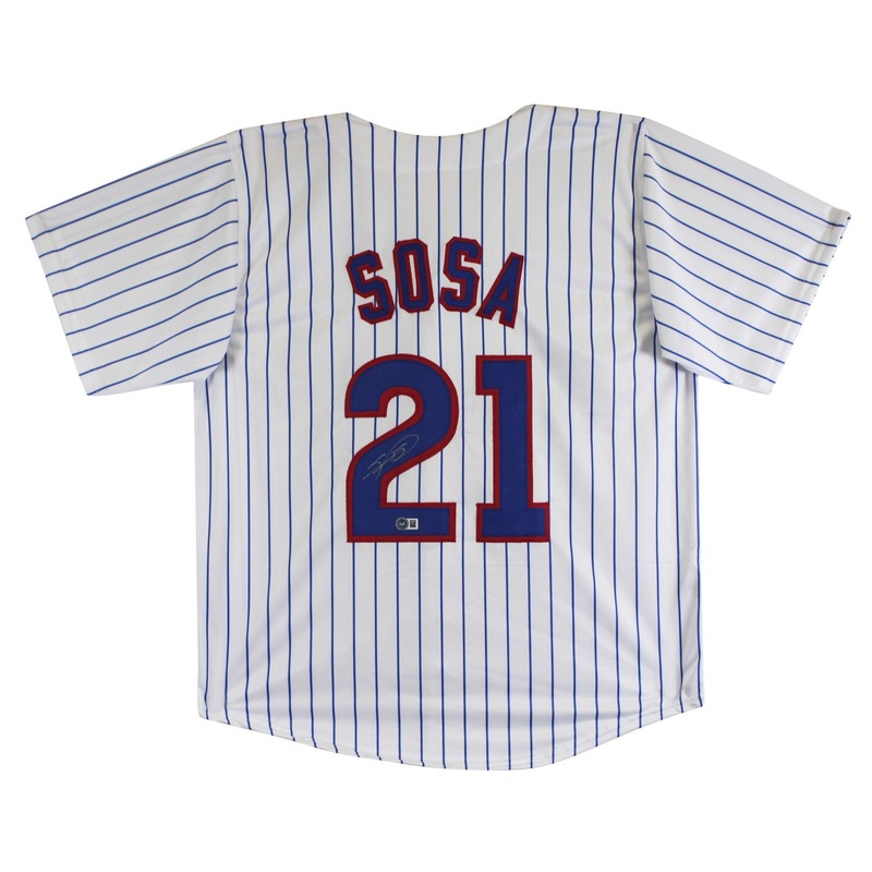 Sammy Sosa Authentic Signed White Pinstripe Pro Style Jersey BAS Witnessed