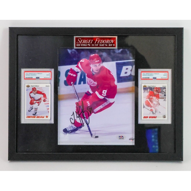 Sergie Federov Signed Photo with 2 Cards (Frame as is) (PSA COA)