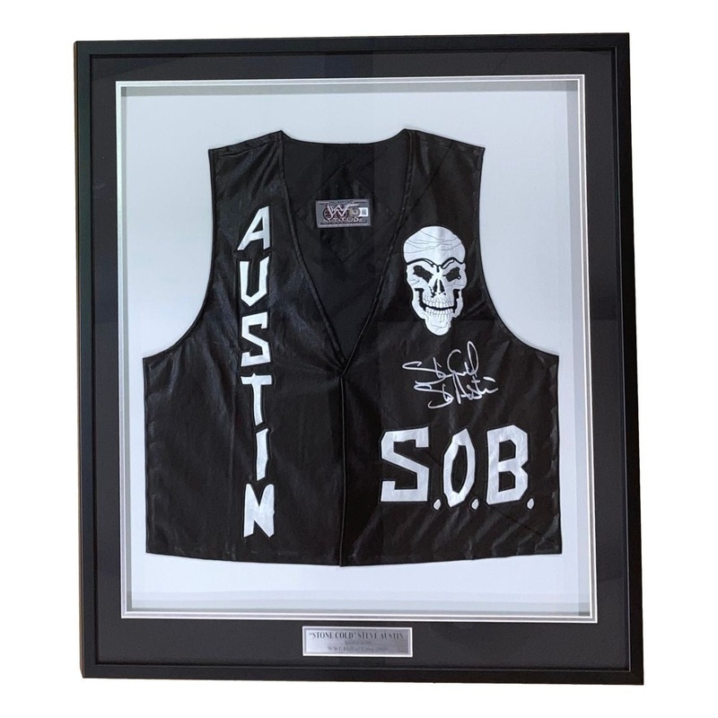 Stone Cold Steve Austin Signed Framed WWE SOB Vest 2 BAS
