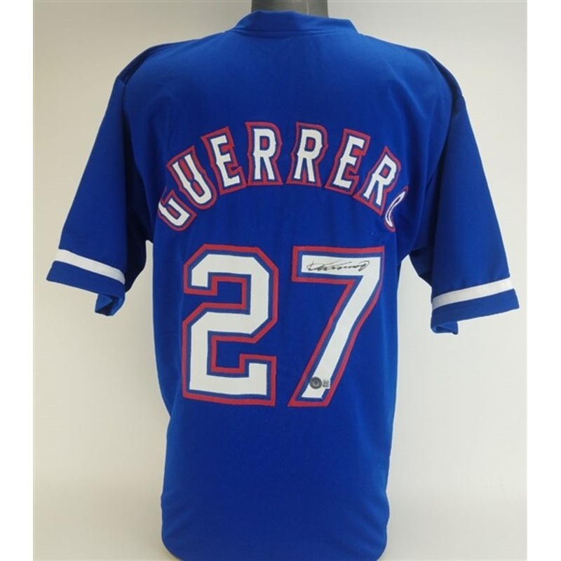 Vladimir Guerrero Sr Signed Rangers Throwback Dallas Jersey (Beckett) 2004 MVP