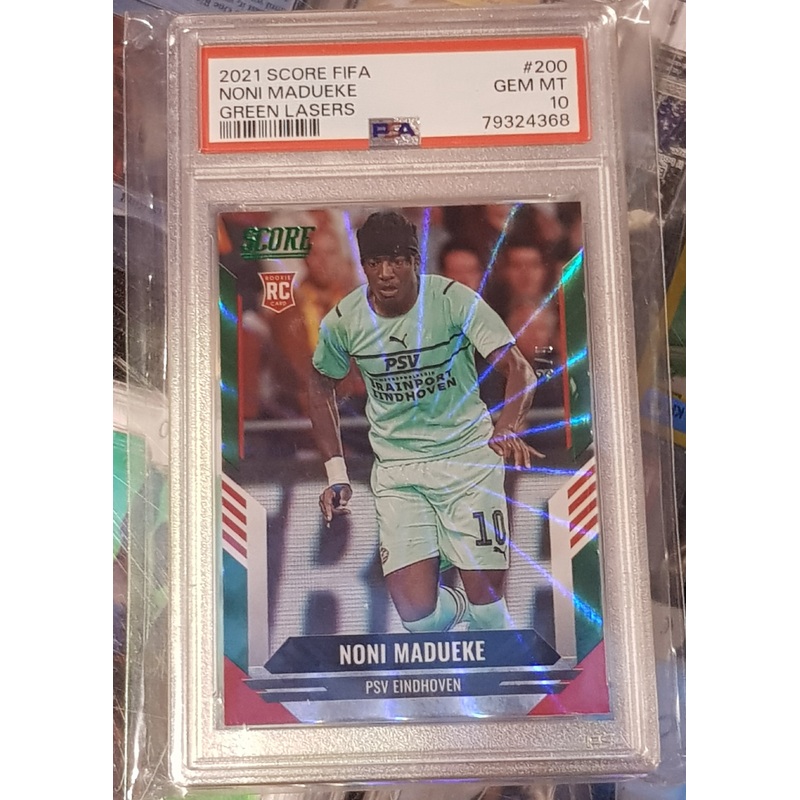 2021-22 Panini Score FIFA Noni Madueke #200 PSA Gem Mint 10 Green Laser Parallel /5 Rookie Card