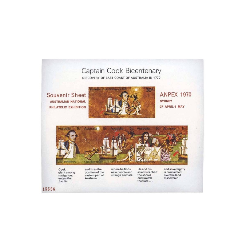 Australia 1970 ANPEX Captain Cook Stamp Minisheet Mint Unhinged