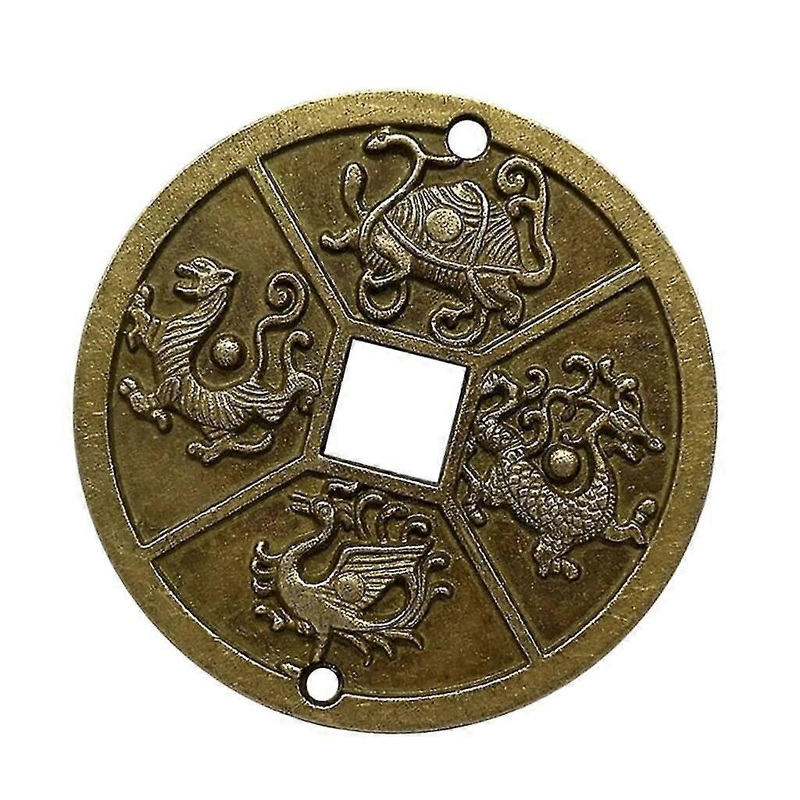 2pcs Chinese Ancient Copper Coin God Beast Lucky Coins Amulet Charms Collectibles