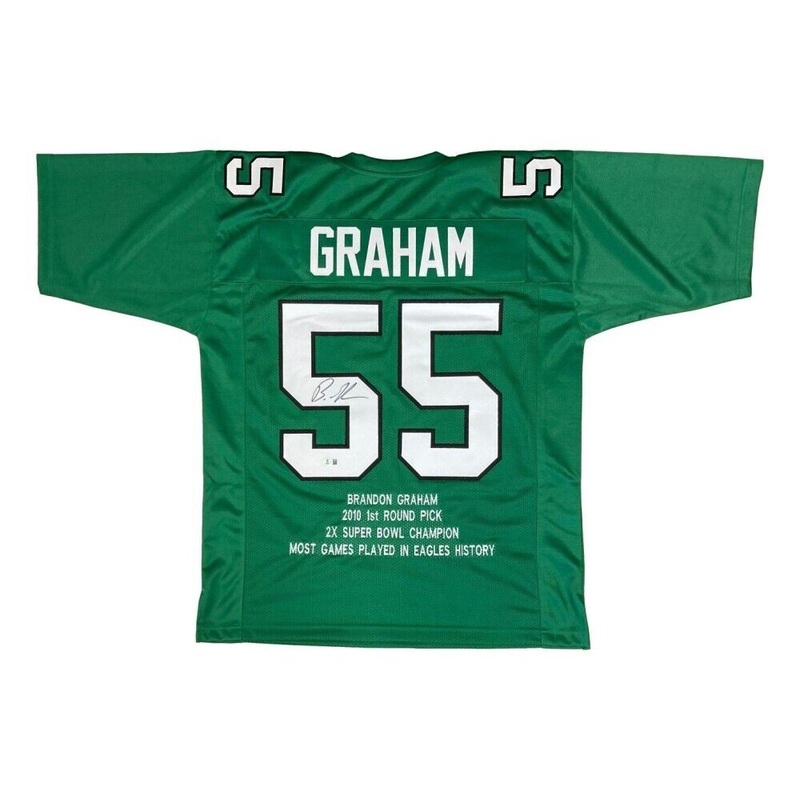 Brandon Graham Signed Philadelphia Eagles Career Stat Kelly Green Jersey Beckett