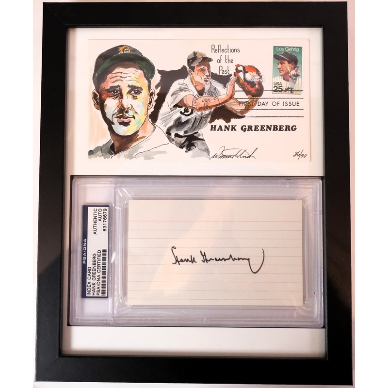Hank Greenberg Autographed Notecard w/ Postcard Framed PSA COA