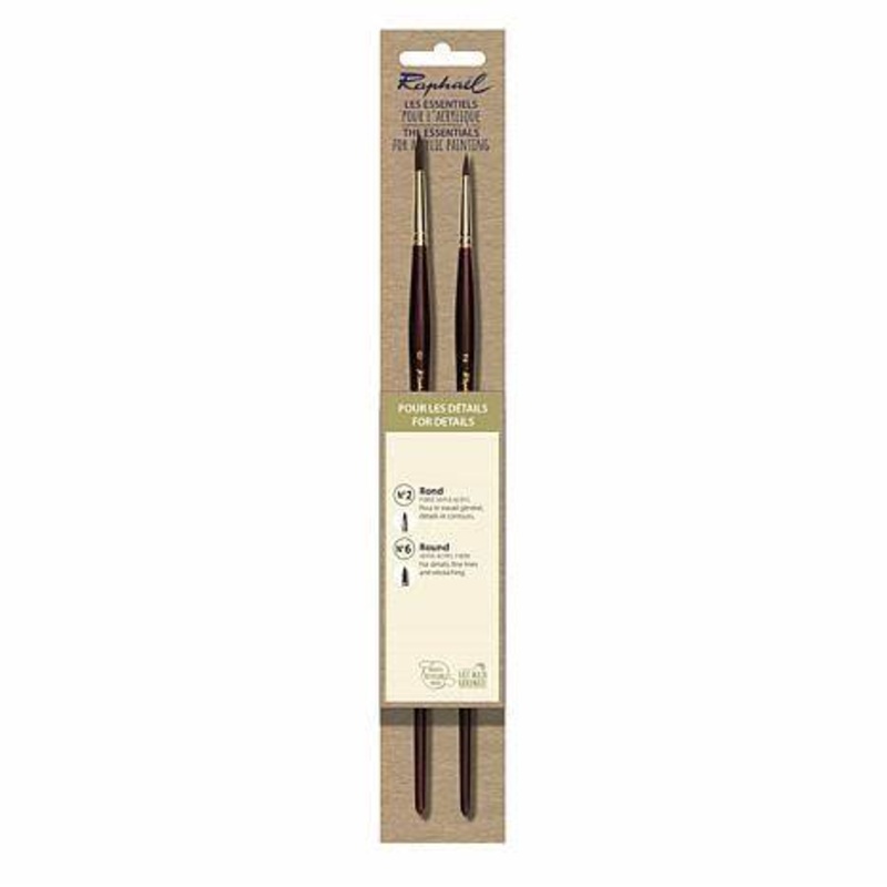 Raphael Essentials Acrylic & Watercolor Brush Sets, Acrylic, 2-Brush Set – For Details
