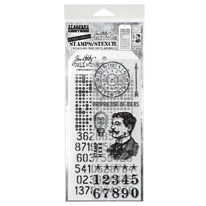 Stampers Anonymous Media #18 Tim Holtz Clear Stamp and Stencil
