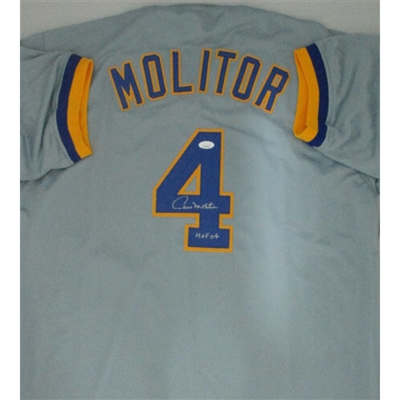 Brewers PAUL MOLITOR Signed Custom Replica Gray Jersey AUTO w/ HOF 04 -JSA