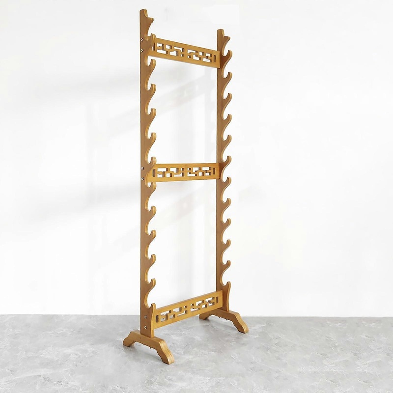 Multilayer Floor Katana Stand, Sword Display Stand, Large Classic Wooden Samurai Sword Stand Light Brown 12