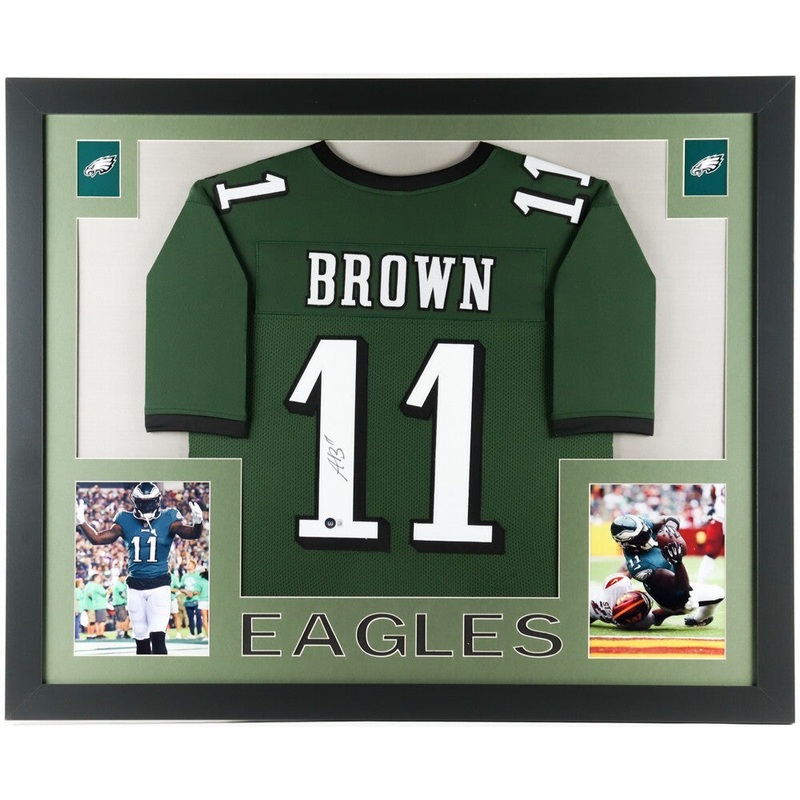 A J Brown Signed Philadelphia Eagles 35×43 Framed Jersey (Beckett) All Pro W R