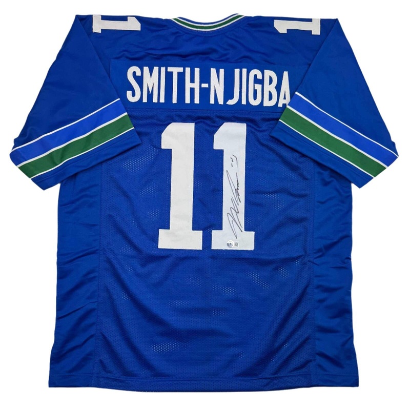 Autographed/Signed Jaxon Smith-Njigba Seattle Blue Retro Football Jersey Beckett