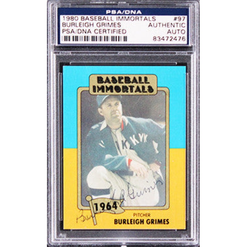 Dodgers Burleigh Grimes Signed 1980 Baseball Immortals #97 Card PSA/DNA Slabbed
