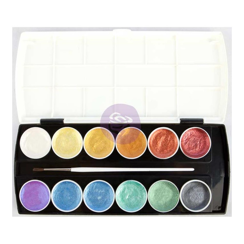 Prima Art Philosophy Metallic Accents Semi-Watercolor Paint 12 Cakes & Brush