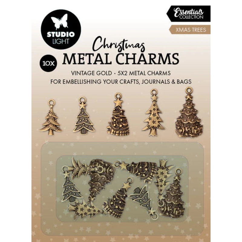 Studio Light- Metal Charms Christmas Trees Essentials 10 Pieces