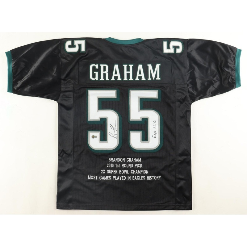 Brandon Graham Signed Philadelphia Eagles Career Stat Jersey /Beckett 2xSB Champ