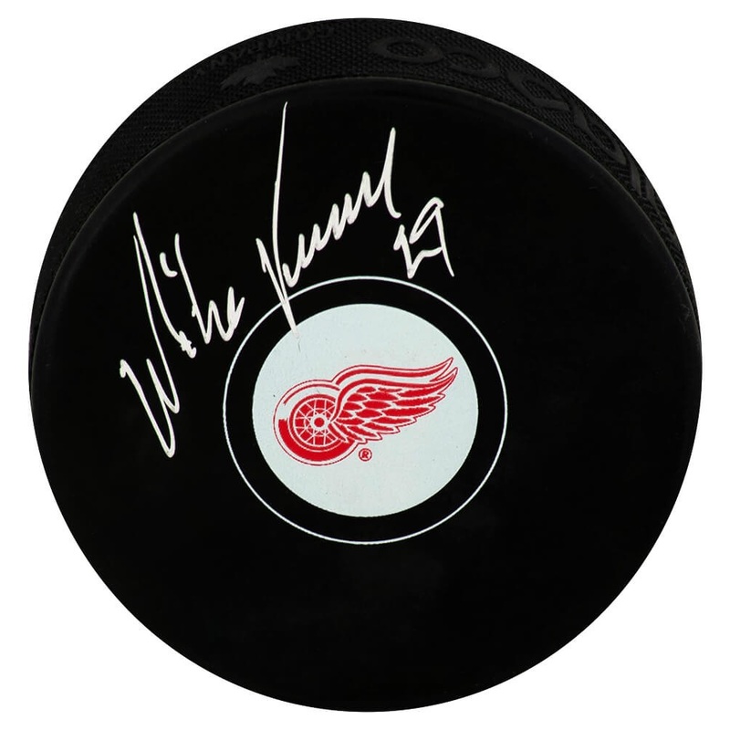 Mike Vernon Signed Detroit Red Wings Logo Hockey Puck – (SCHWARTZ COA)