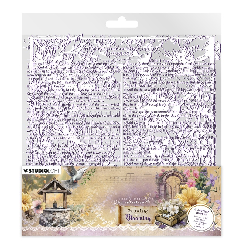 Studio Light Jenine’s Mindful Art – Growing & Blooming – Acetate Sheets – White & Dark Purple