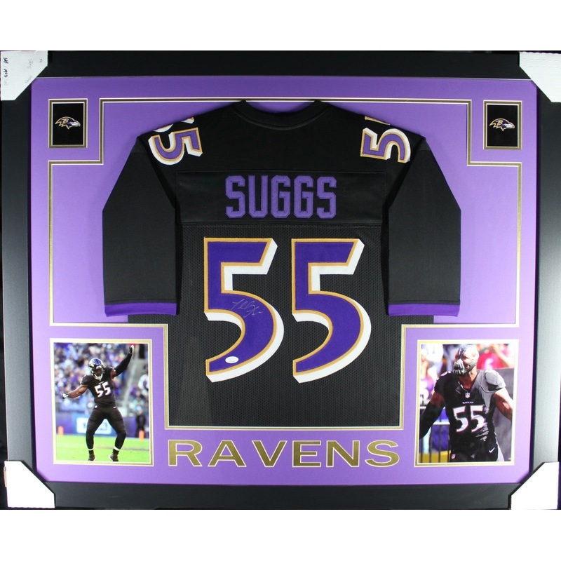TERRELL SUGGS (Ravens black SKYLINE) Signed Autographed Framed Jersey JSA