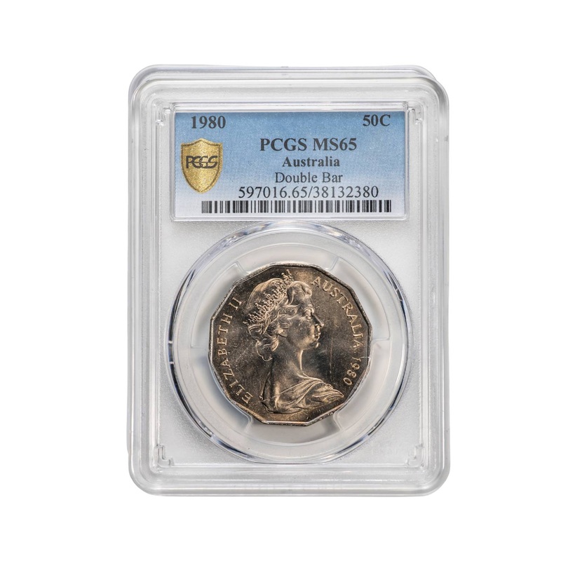 Australia 1980 50c Coin Double Bar PCGS MS65 (Gem Uncirculated)