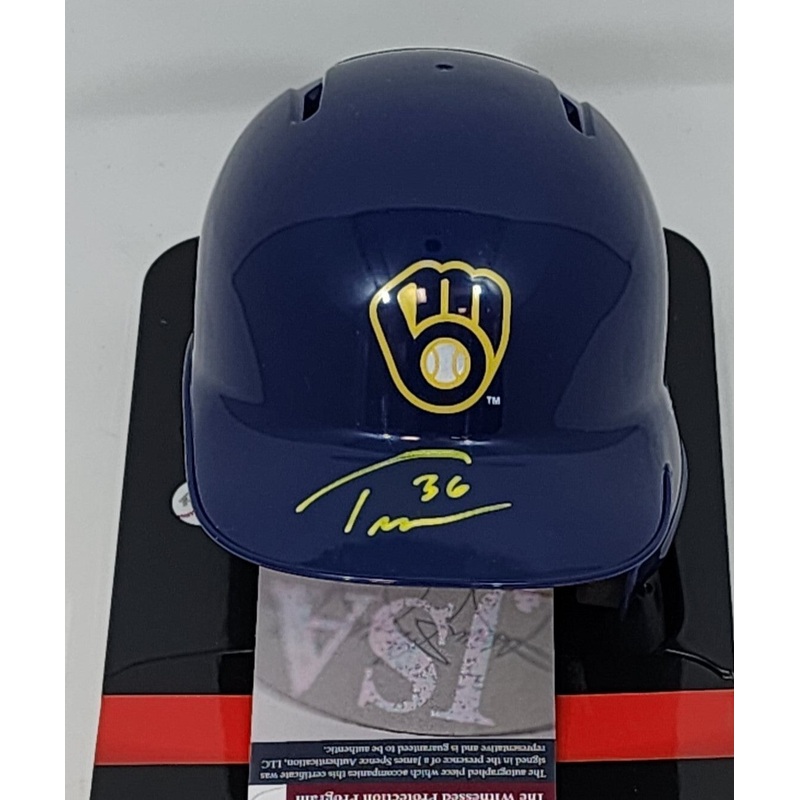 Brewers Pitcher TOBIAS MYERS signed Rawlings BLUE Mini Helmet AUTO – JSA