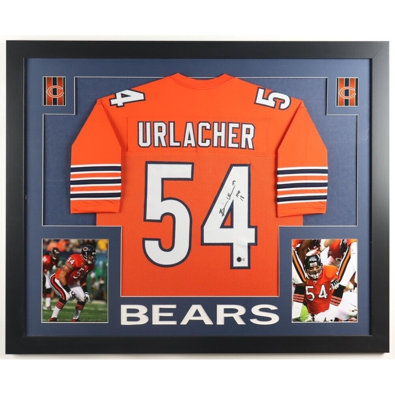 Brian Urlacher Signed Chicago Bears 35×43 Framed Jersey Inscrbd. HOF 18 (Becket)