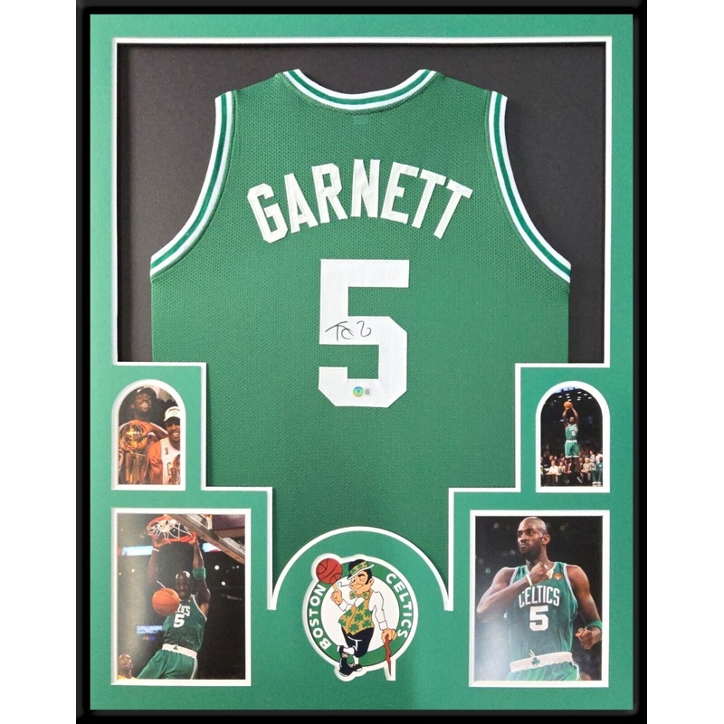 CUSTOM FRAMED BOSTON CELTICS KEVIN GARNETT AUTOGRAPHED JERSEY BECKETT HOLOGRAM