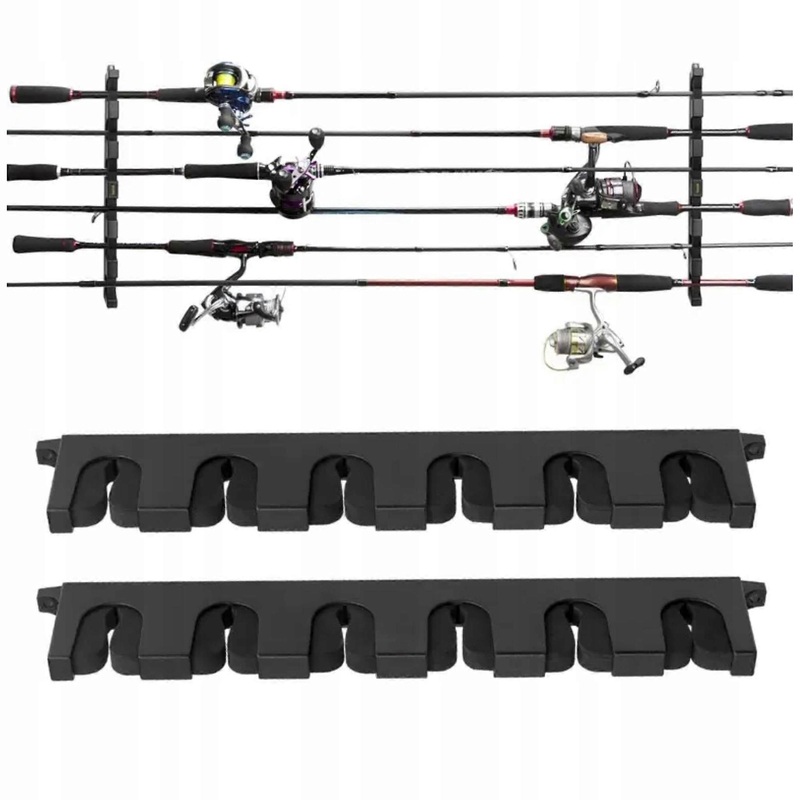 Fishing Rod Holder Wall Hanger Horizontal Stand For 6 Rods Pegs
