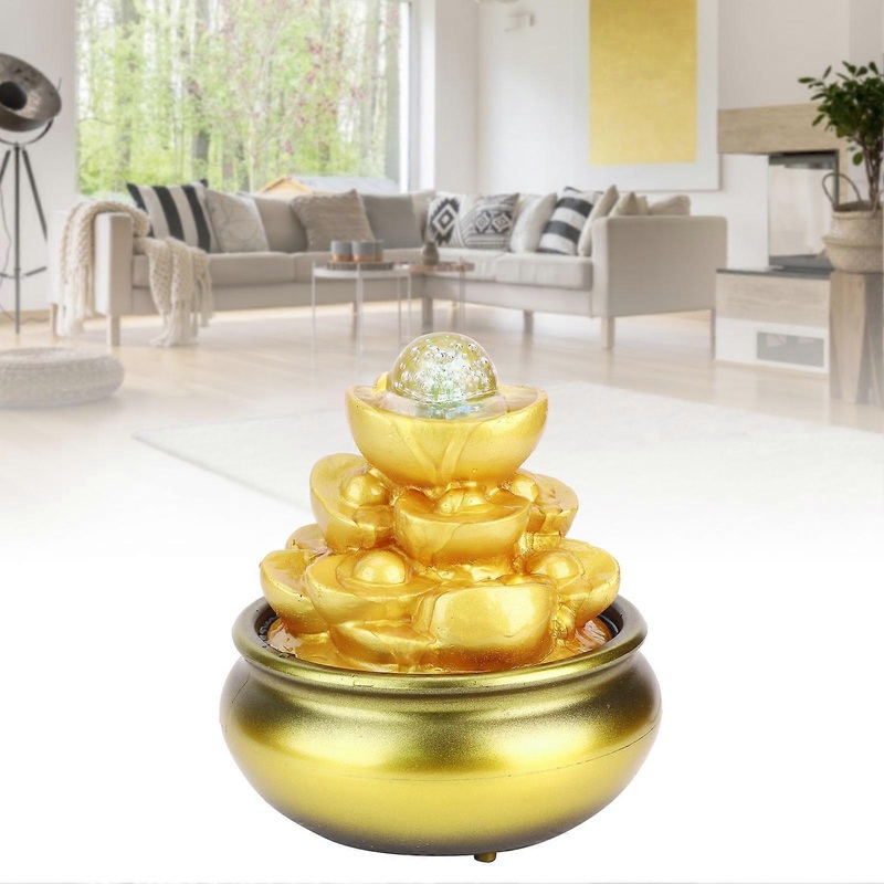LED Resin Waterfall Desktop Fountain with Gold Coin EU Plug 220V