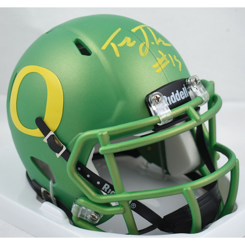Tez Johnson Autographed Oregon Green Speed Mini Helmet-Beckett W Hologram*Yellow