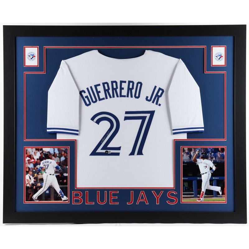 Vladimir Guerrero Jr Signed 35x 43 Framed Blue Jays Jersey Display (Beckett)