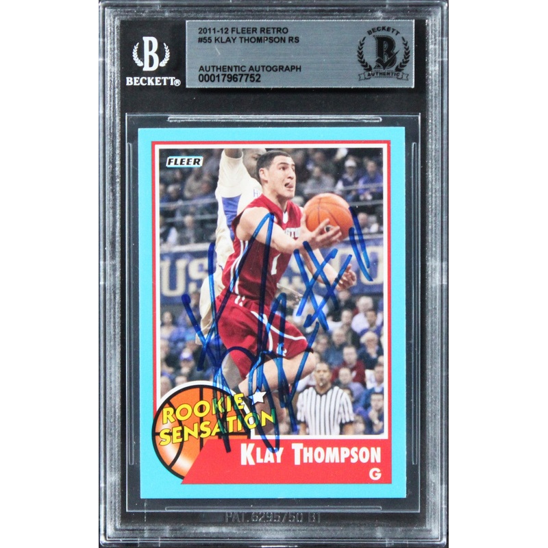 Warriors Klay Thompson Signed 2011 Fleer Retro #55 Rookie Card BAS Slabbed 1
