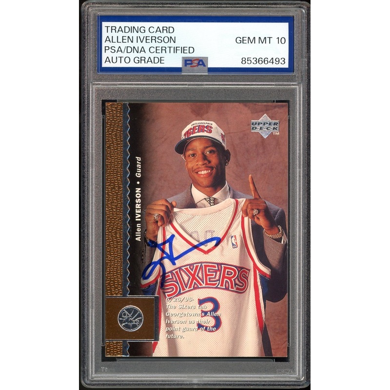 1996 Upper Deck #91 Allen Iverson RC Rookie On Card PSA/DNA Auto GEM MINT 10