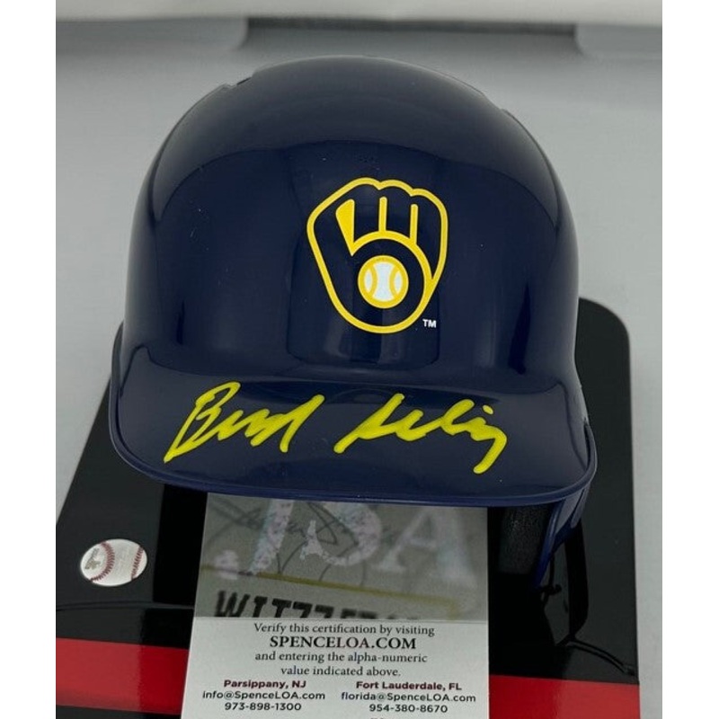 Brewers Hall of Famer BUD SELIG Signed Rawlings BLUE Mini Helmet AUTO – JSA