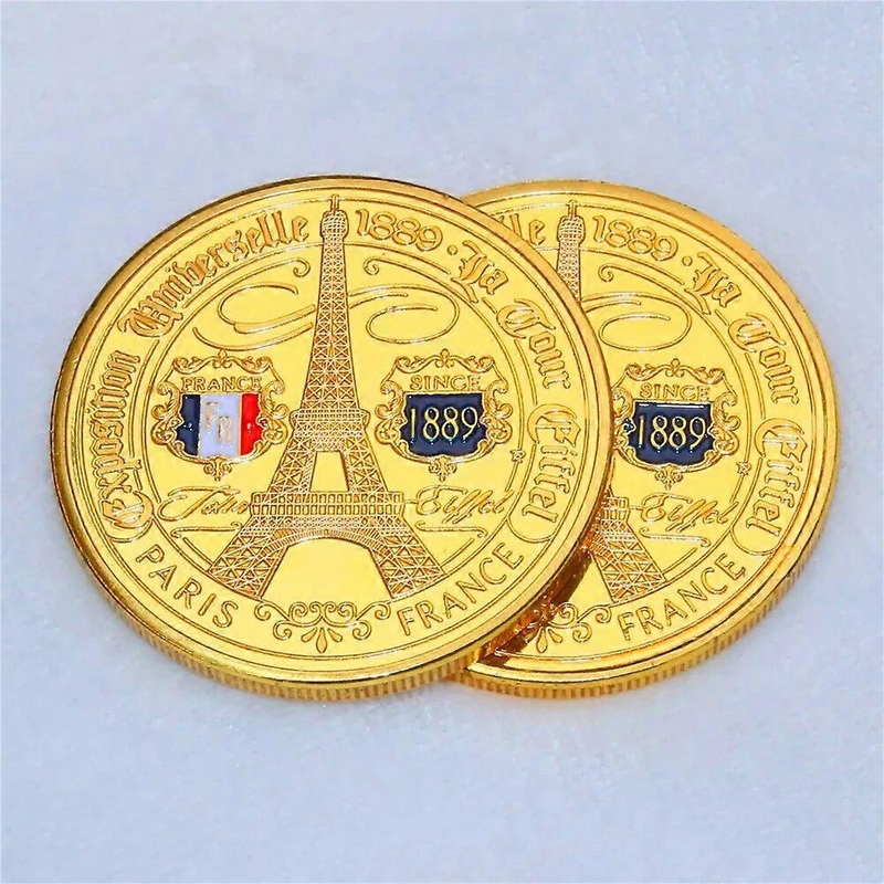 Eiffel Tower France Paris Landmark Gold Plated Commemorative Coin Challenge coin