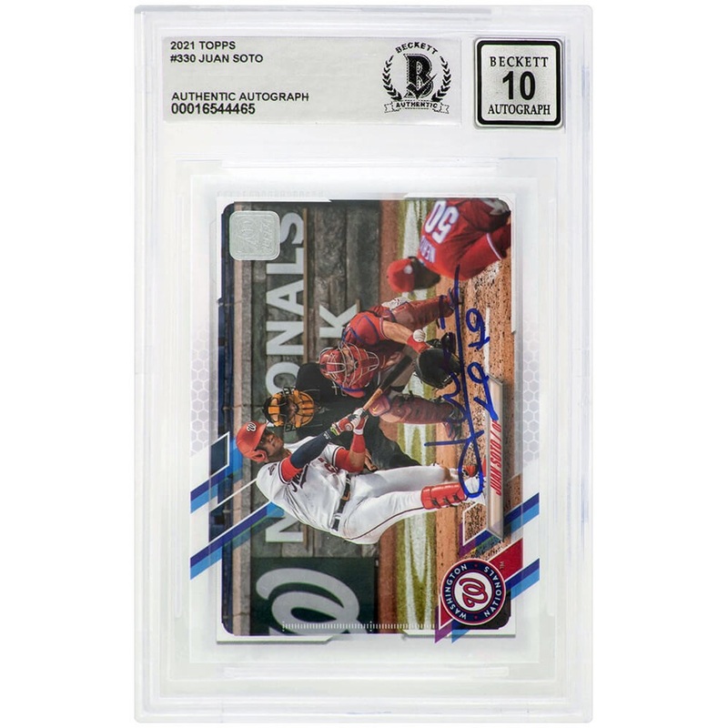Juan Soto Signed Nationals 2021 Topps Baseball Card #330  (Beckett / Auto 10)