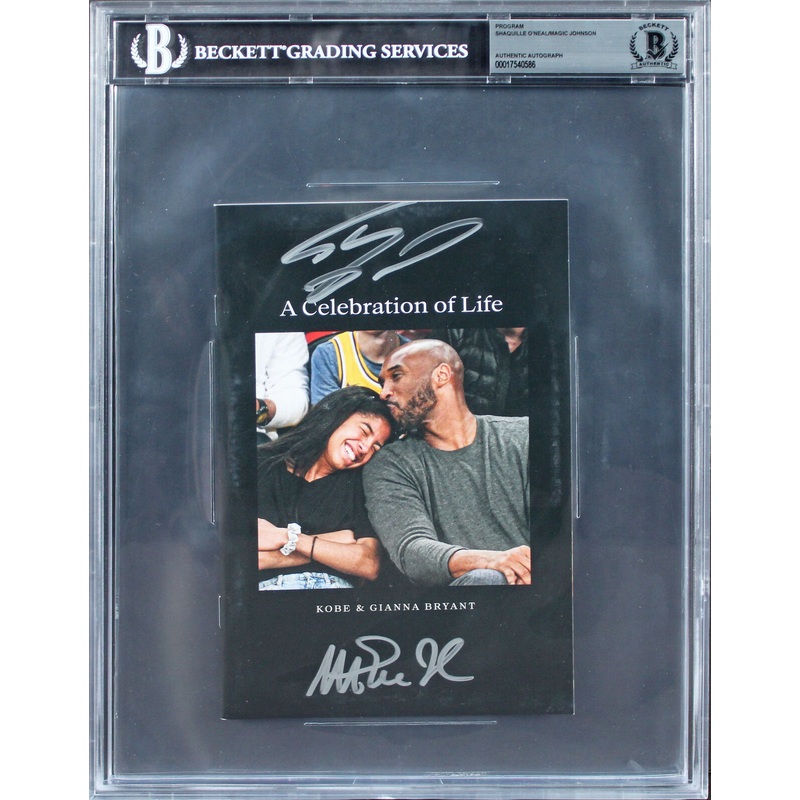Lakers Shaquille O’Neal & Magic Johnson Signed Kobe Bryant COL Program BAS Slab