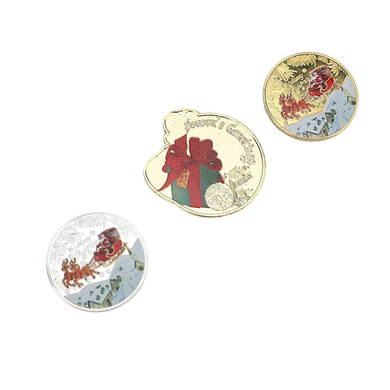 3PCS Metal Santa Challenge Coin Set Dual Sided 3D Engraving 5cm/4cm