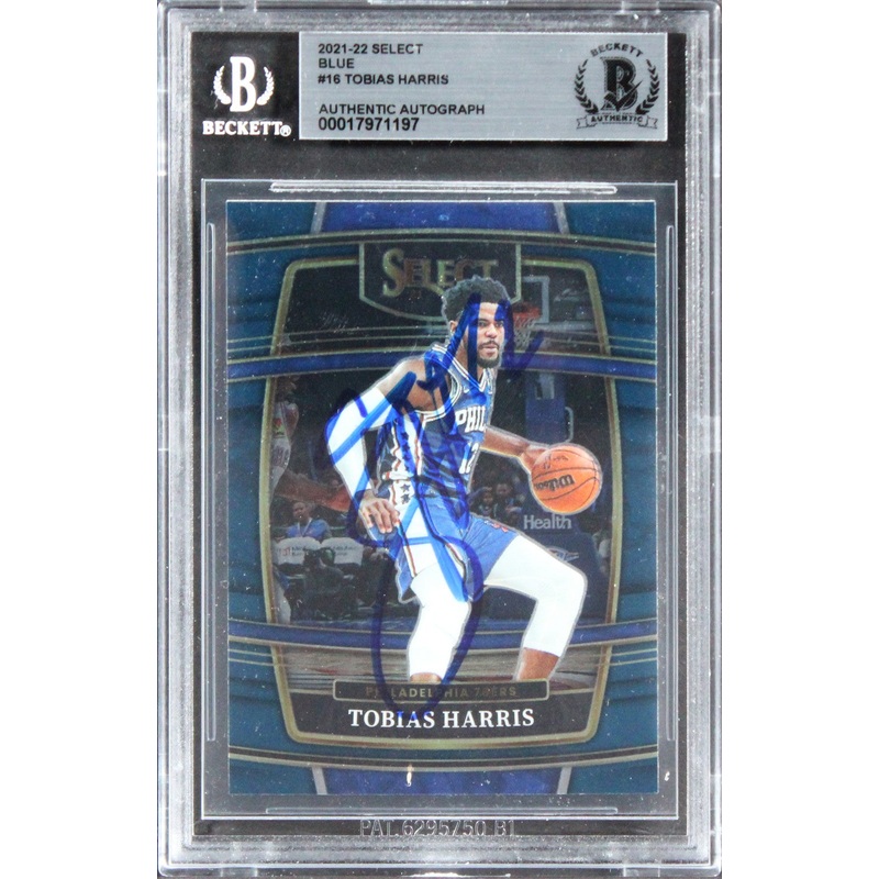 76ers Tobias Harris Authentic Signed 2021 Select Blue #16 Card BAS Slabbed