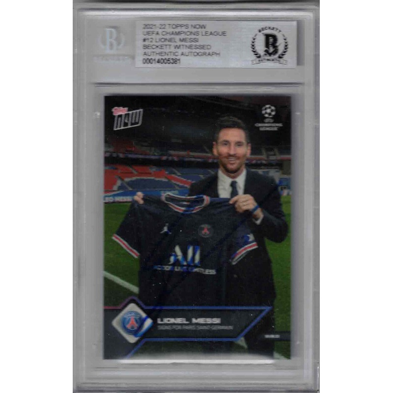 Lionel Messi Autographed PSG Topps Now 2021 Trading Card Slab Beckett 39480